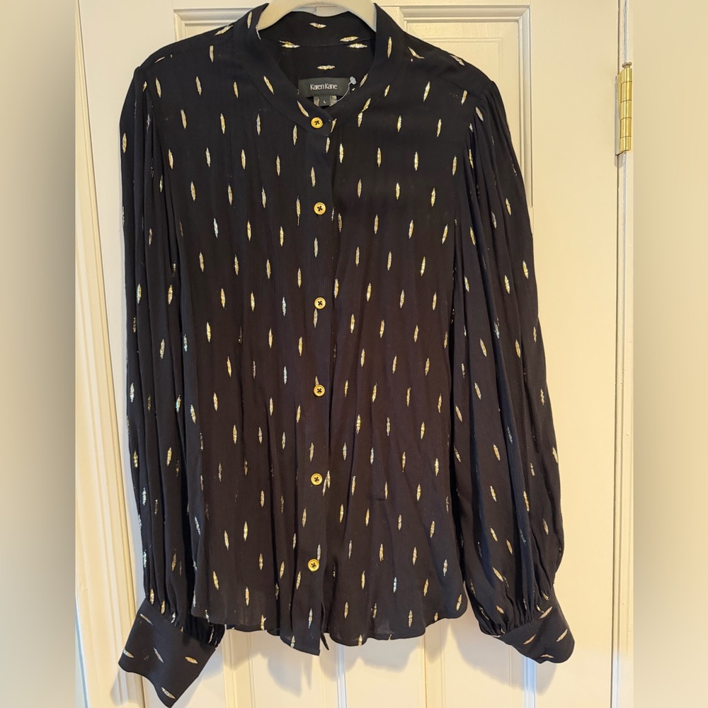 Karen Kane NWOT Black and Gold Blouse size Large